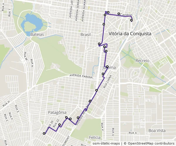Mapa do itinerário da linha