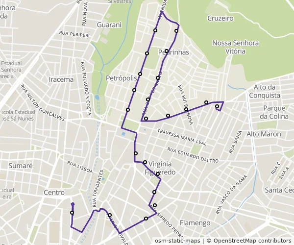 Mapa do itinerário da linha