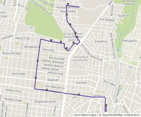 Mapa do itinerário da linha
