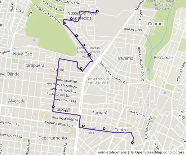 Mapa do itinerário da linha