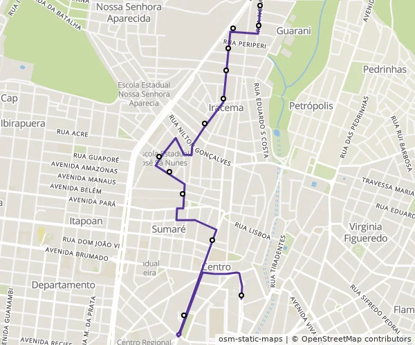 Mapa do itinerário da linha