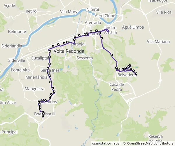 Mapa do itinerário da linha