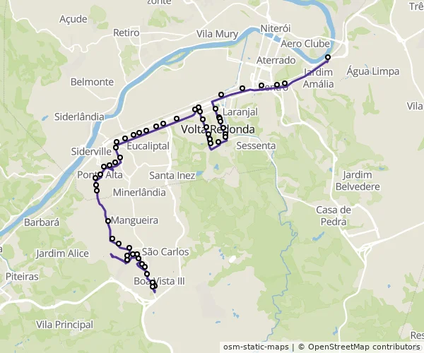 Mapa do itinerário da linha