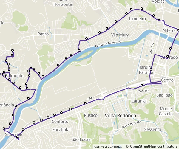 Mapa do itinerário da linha