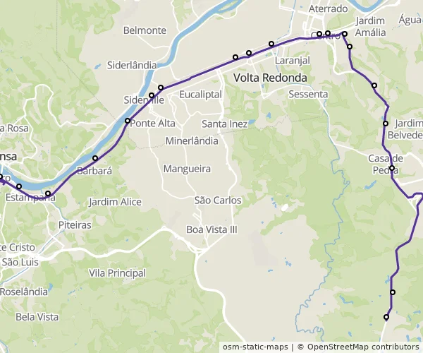Mapa do itinerário da linha