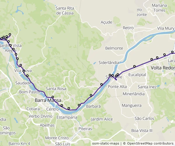 Mapa do itinerário da linha