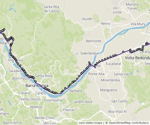 Mapa do itinerário da linha