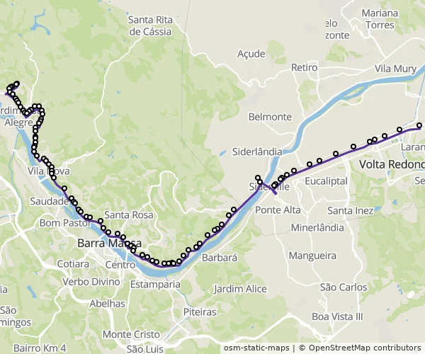 Mapa do itinerário da linha