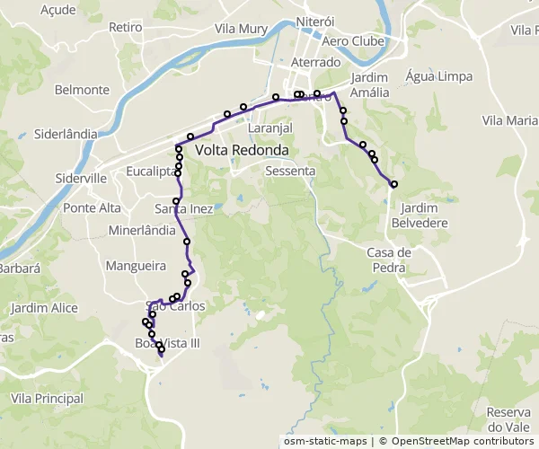 Mapa do itinerário da linha