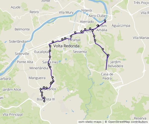 Mapa do itinerário da linha