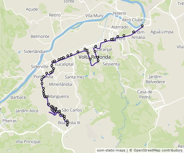 Mapa do itinerário da linha