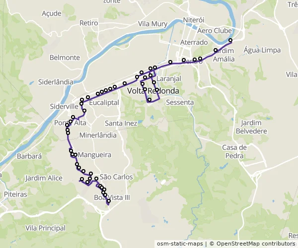 Mapa do itinerário da linha