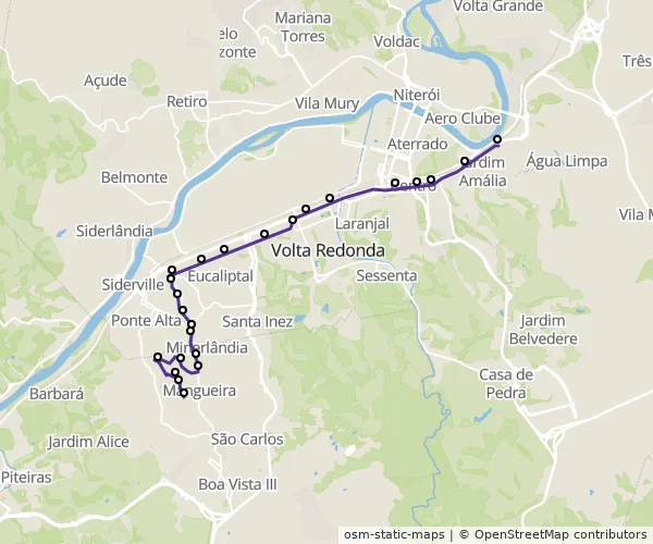 Mapa do itinerário da linha