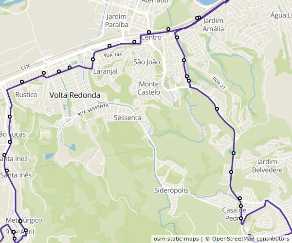 Mapa do itinerário da linha