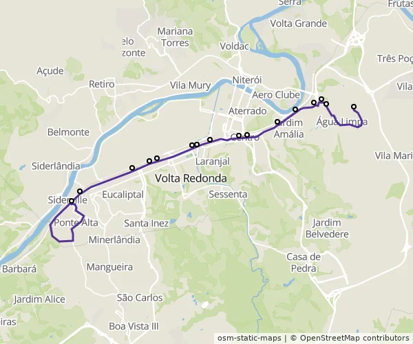 Mapa do itinerário da linha