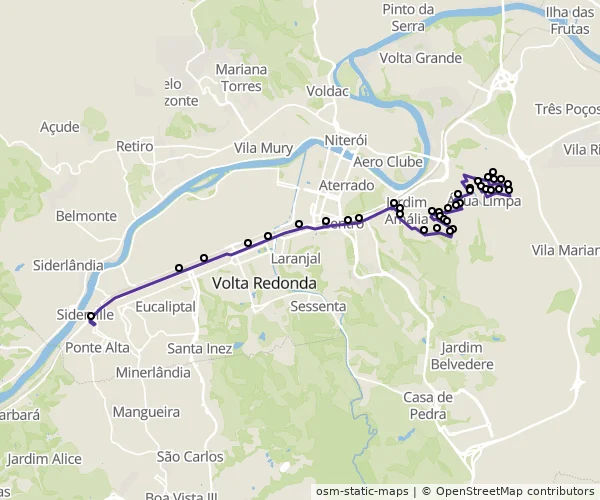 Mapa do itinerário da linha