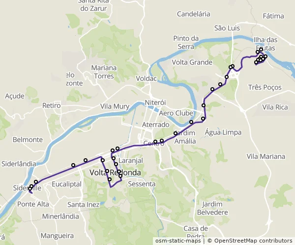 Mapa do itinerário da linha