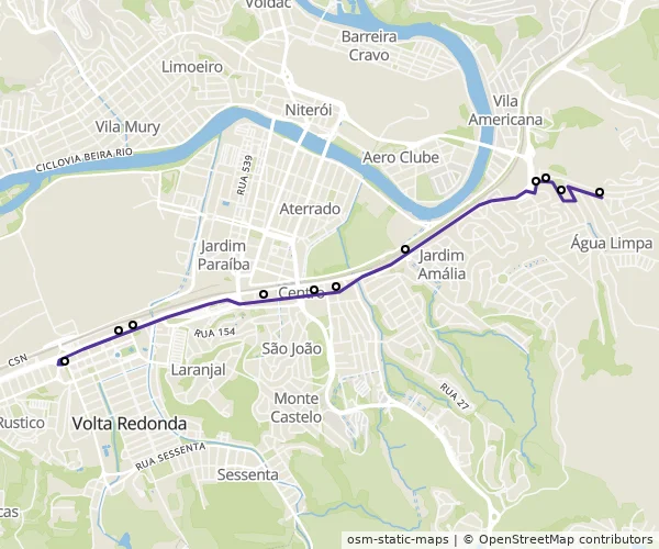 Mapa do itinerário da linha