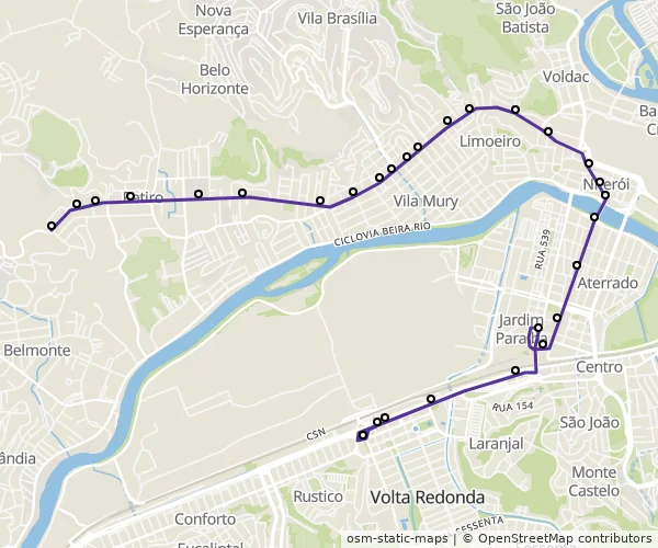 Mapa do itinerário da linha