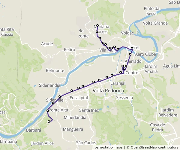 Mapa do itinerário da linha