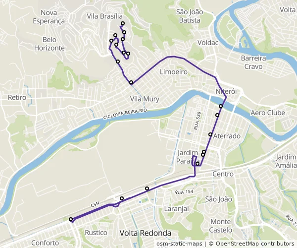 Mapa do itinerário da linha