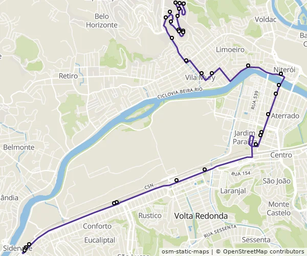 Mapa do itinerário da linha
