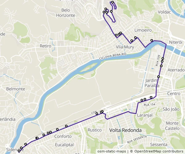 Mapa do itinerário da linha