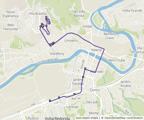Mapa do itinerário da linha