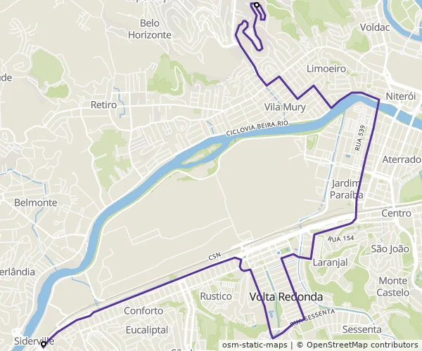 Mapa do itinerário da linha