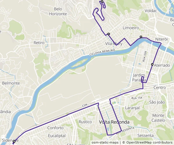 Mapa do itinerário da linha
