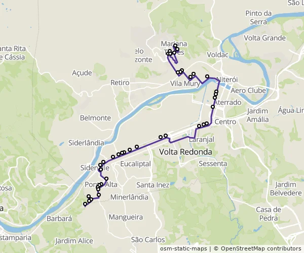Mapa do itinerário da linha