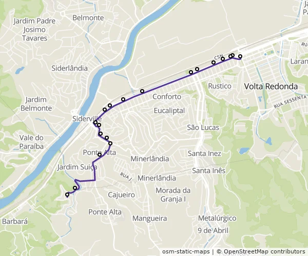 Mapa do itinerário da linha