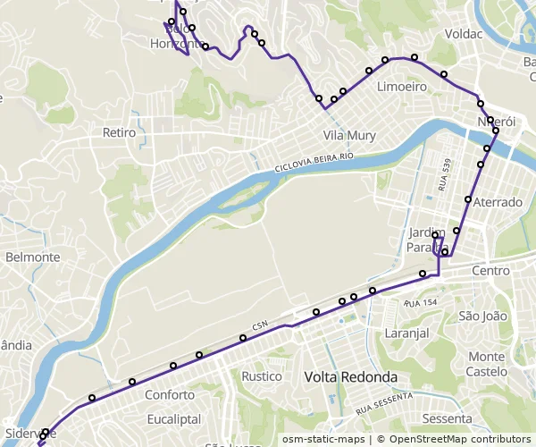 Mapa do itinerário da linha