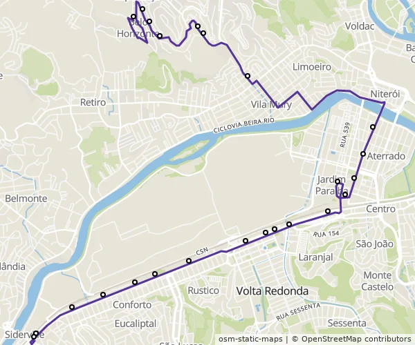 Mapa do itinerário da linha