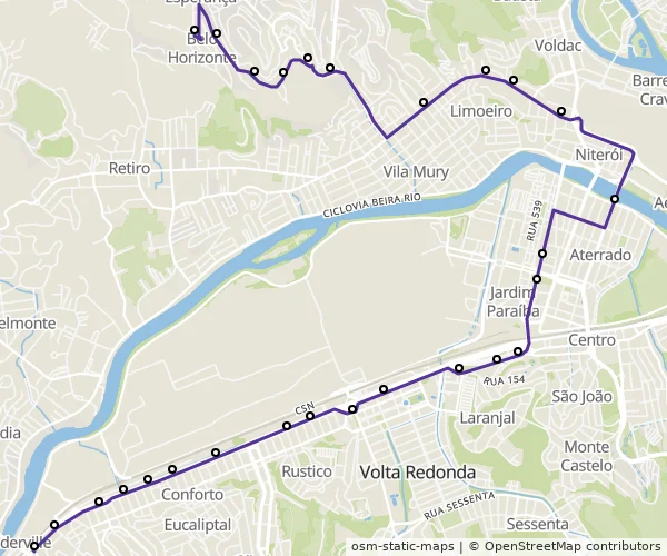 Mapa do itinerário da linha