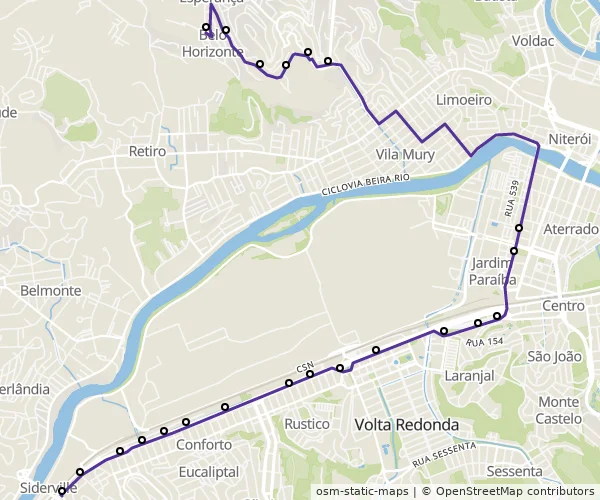 Mapa do itinerário da linha