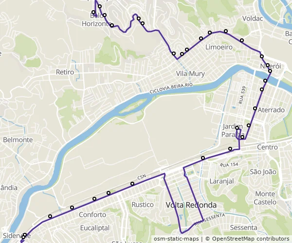 Mapa do itinerário da linha