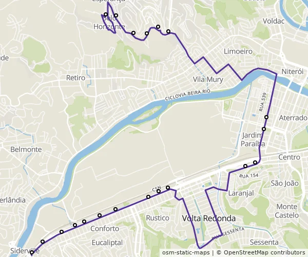 Mapa do itinerário da linha