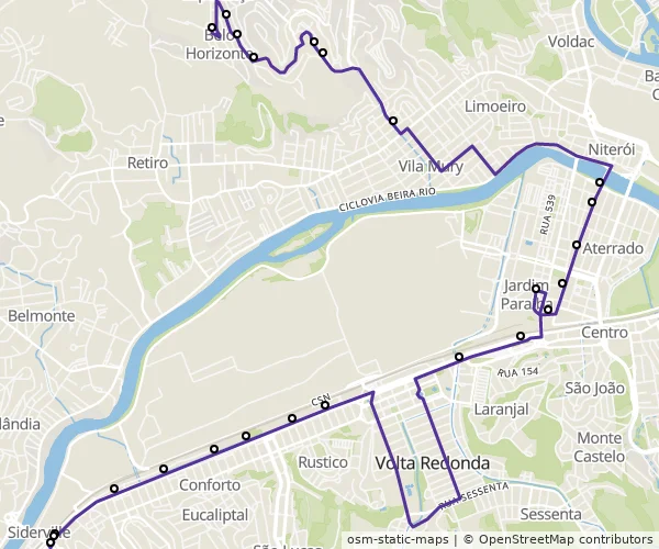Mapa do itinerário da linha