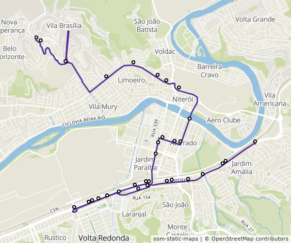 Mapa do itinerário da linha