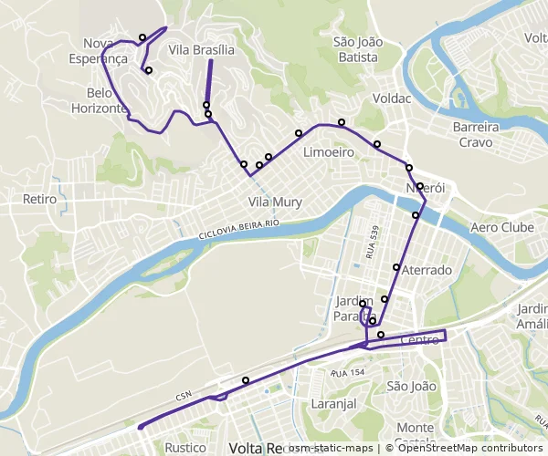 Mapa do itinerário da linha