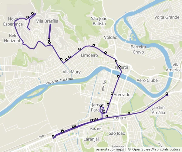 Mapa do itinerário da linha