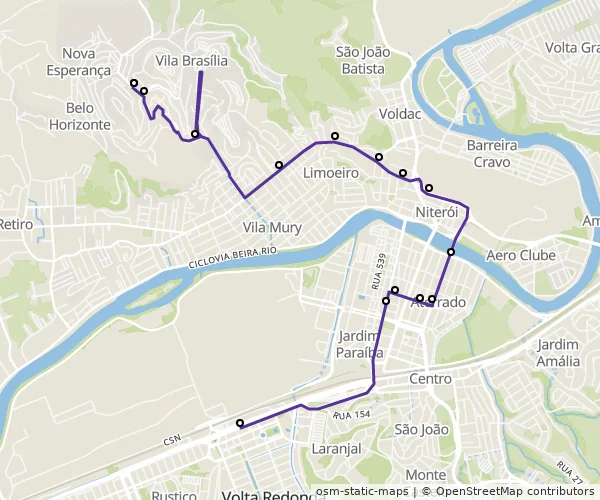 Mapa do itinerário da linha