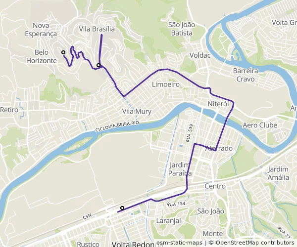 Mapa do itinerário da linha