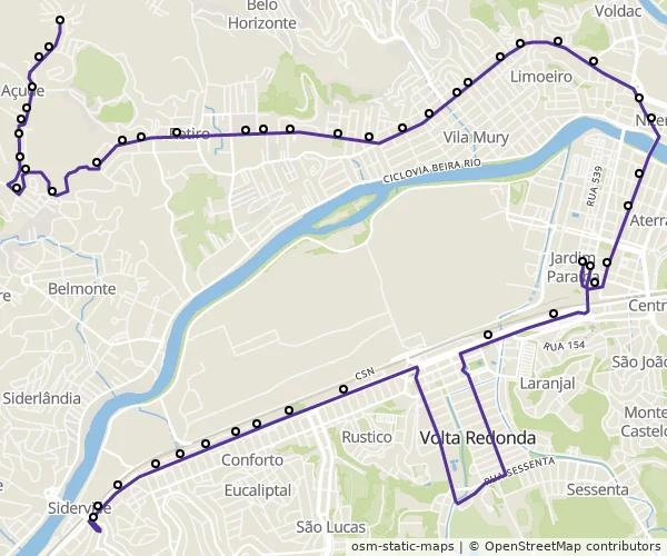 Mapa do itinerário da linha