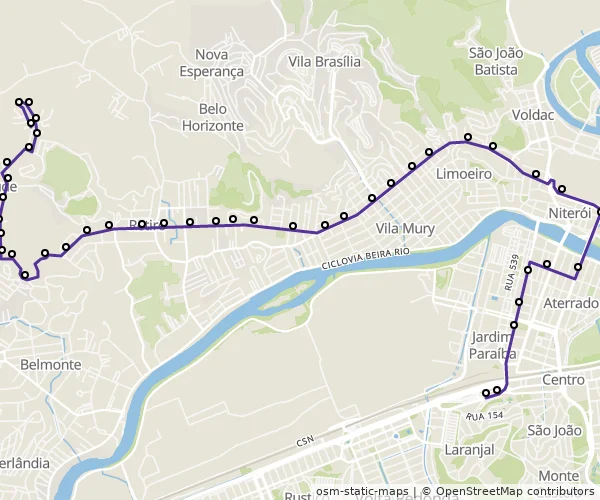 Mapa do itinerário da linha