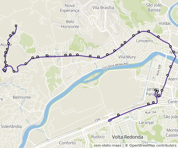 Mapa do itinerário da linha