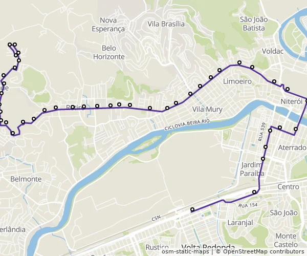 Mapa do itinerário da linha