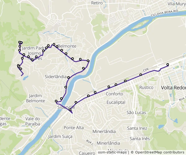 Mapa do itinerário da linha