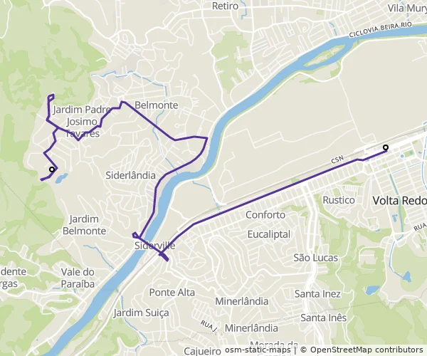 Mapa do itinerário da linha
